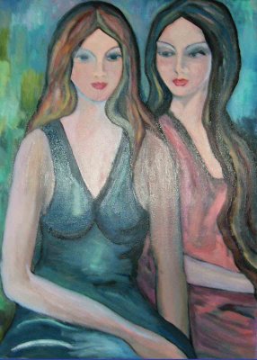 Le amiche / 2011 / mixed media, oil and enamel on canvas / 50 x 70 cm