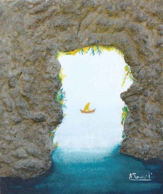 La grotta / 2004 / cenere del camino e pittura su legno / 70 x 50 cm