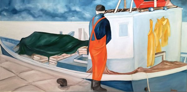 Dopo la pesca / 2016 / olio su tela / 120 x 60 cm