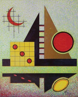 Geometrie variabili / 2002 / tecnica mista su faesite nobiliata / 60 x 70 cm