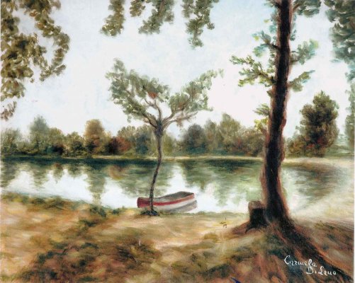 Laghetto con barca / 1972 / oil on canvas / 50 x 60 cm