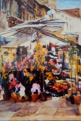 Bancarella di fiori / olio su tela / 80 x 60 cm